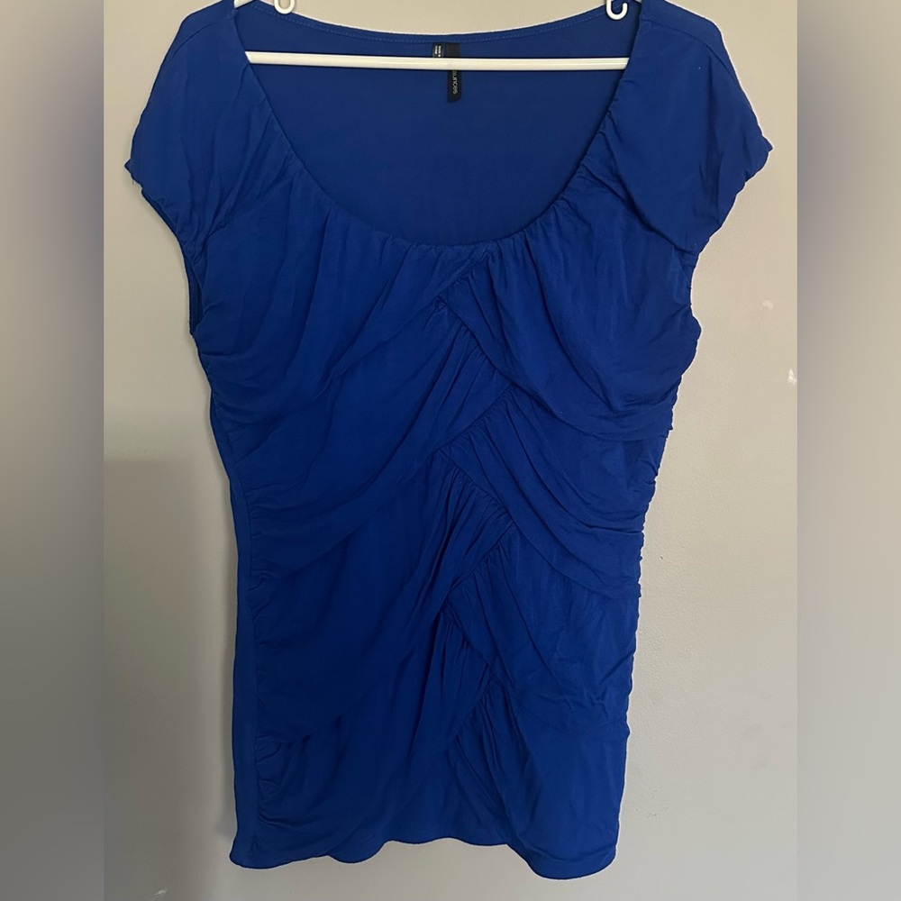 MAURICES Cobalt BLUE Ruched Short Sleeve Scoop Neck Top
